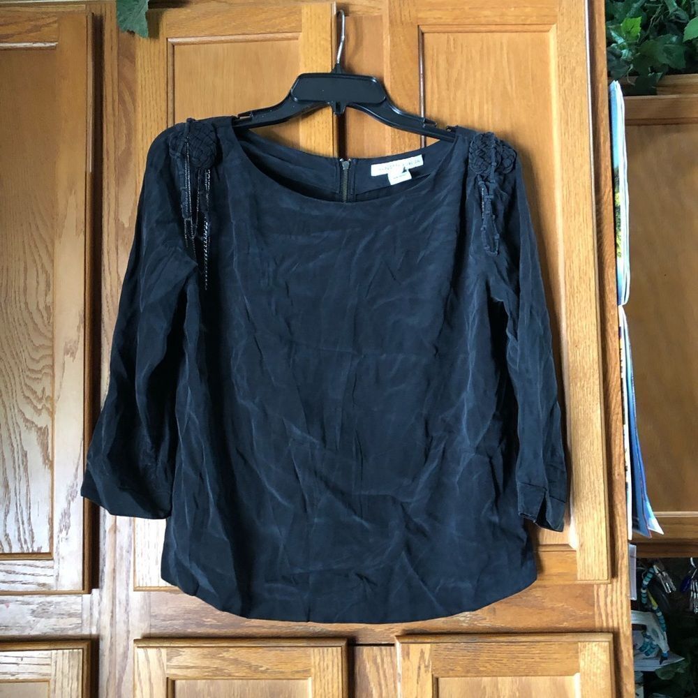 Charlotte Ronson Embellished Silk 3/4 Sleeve Blouse Size 6